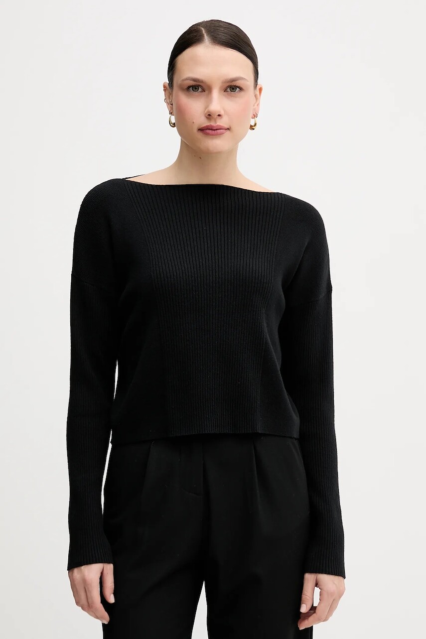 Sveter s prímesou vlny Sisley čierna farba, 1KHTL106J