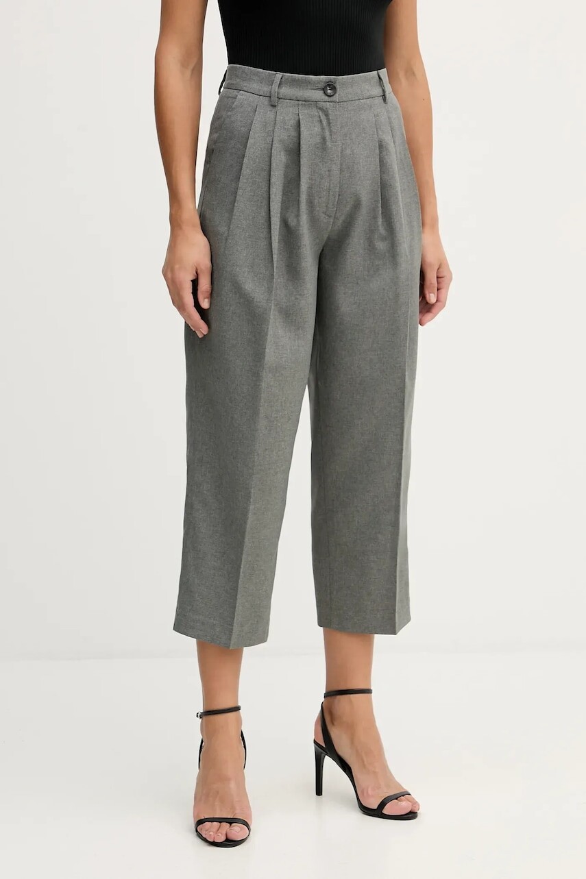 Nohavice Sisley šedá farba, cigaretový strih, vysoký pás, 4V99LF07S