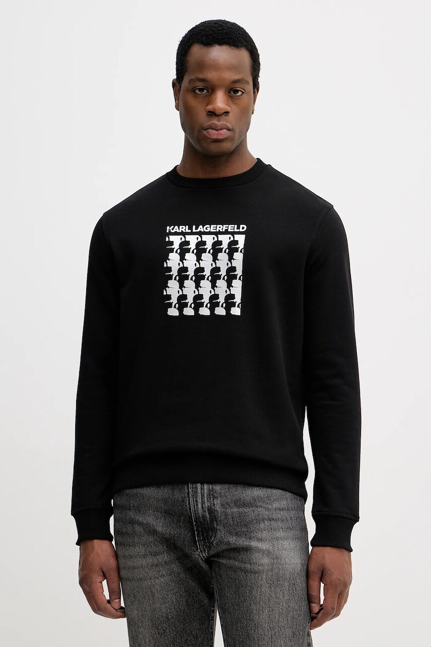 Bavlnená mikina Karl Lagerfeld čierna farba, s potlačou, 554917.705402