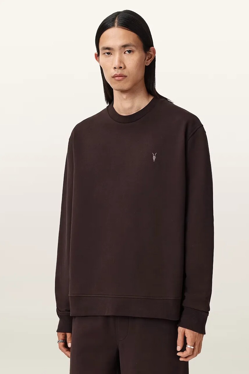 Bavlnená mikina AllSaints hnedá farba, jednofarebná, M016ND