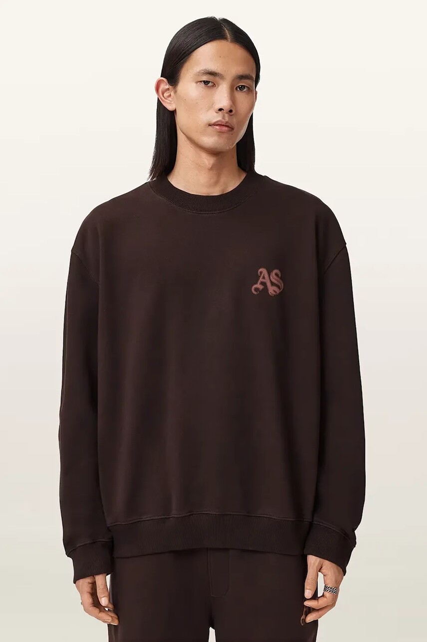 Bavlnená mikina AllSaints hnedá farba, s potlačou, M011NE