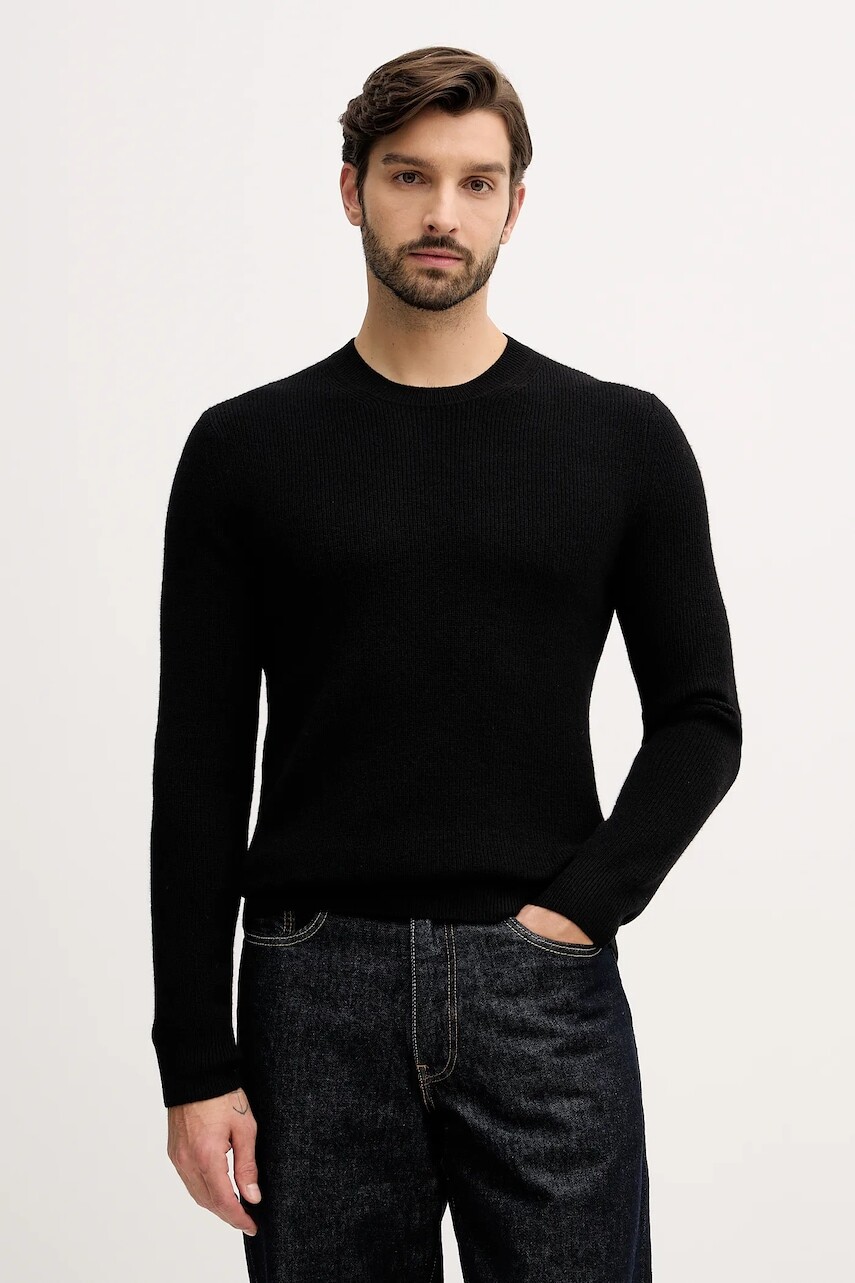 Sveter s prímesou vlny Sisley čierna farba, 18AYS104I