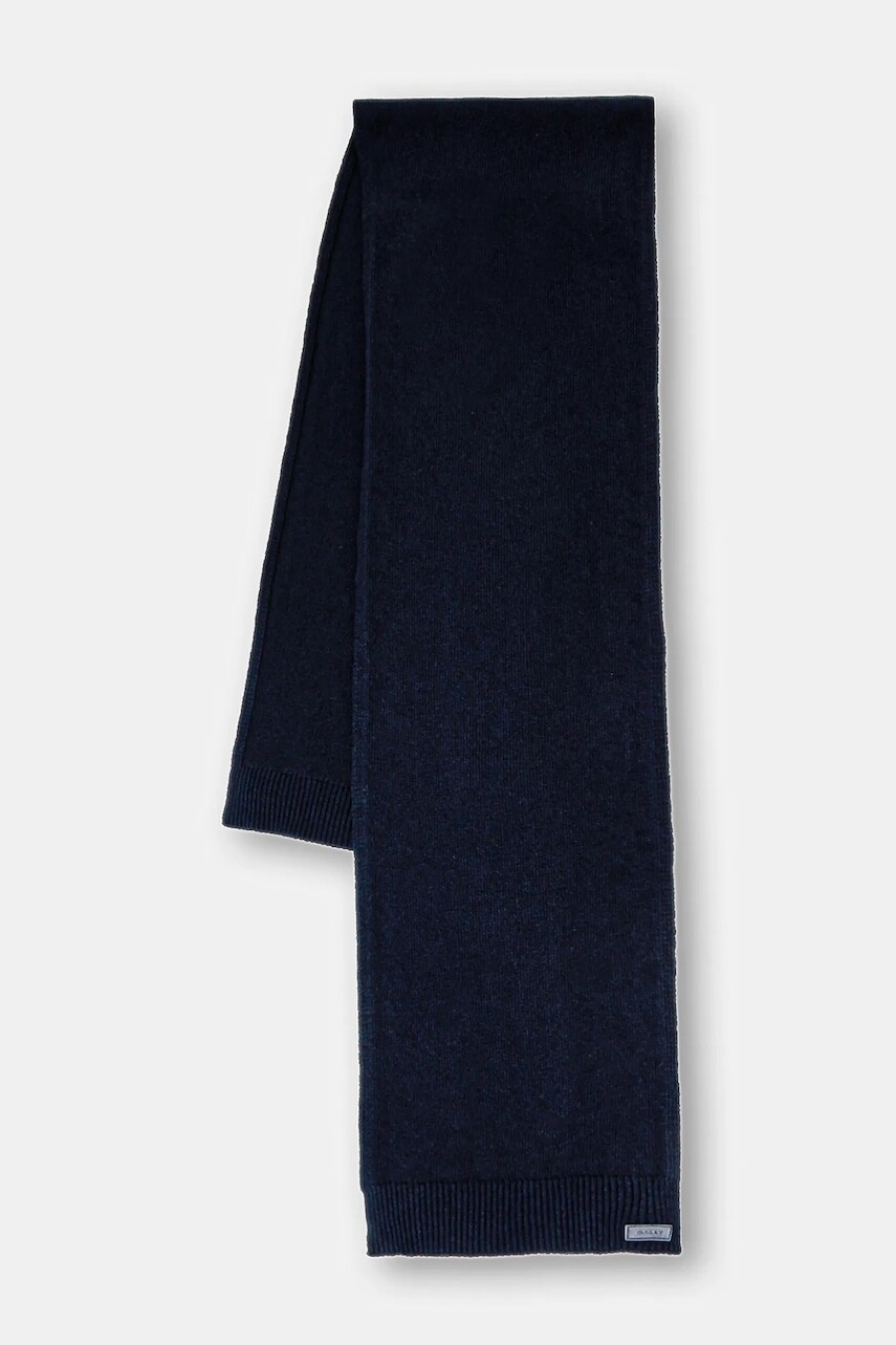 Vlnený šál Bally tmavomodrá farba, jednofarebný, MSC03I