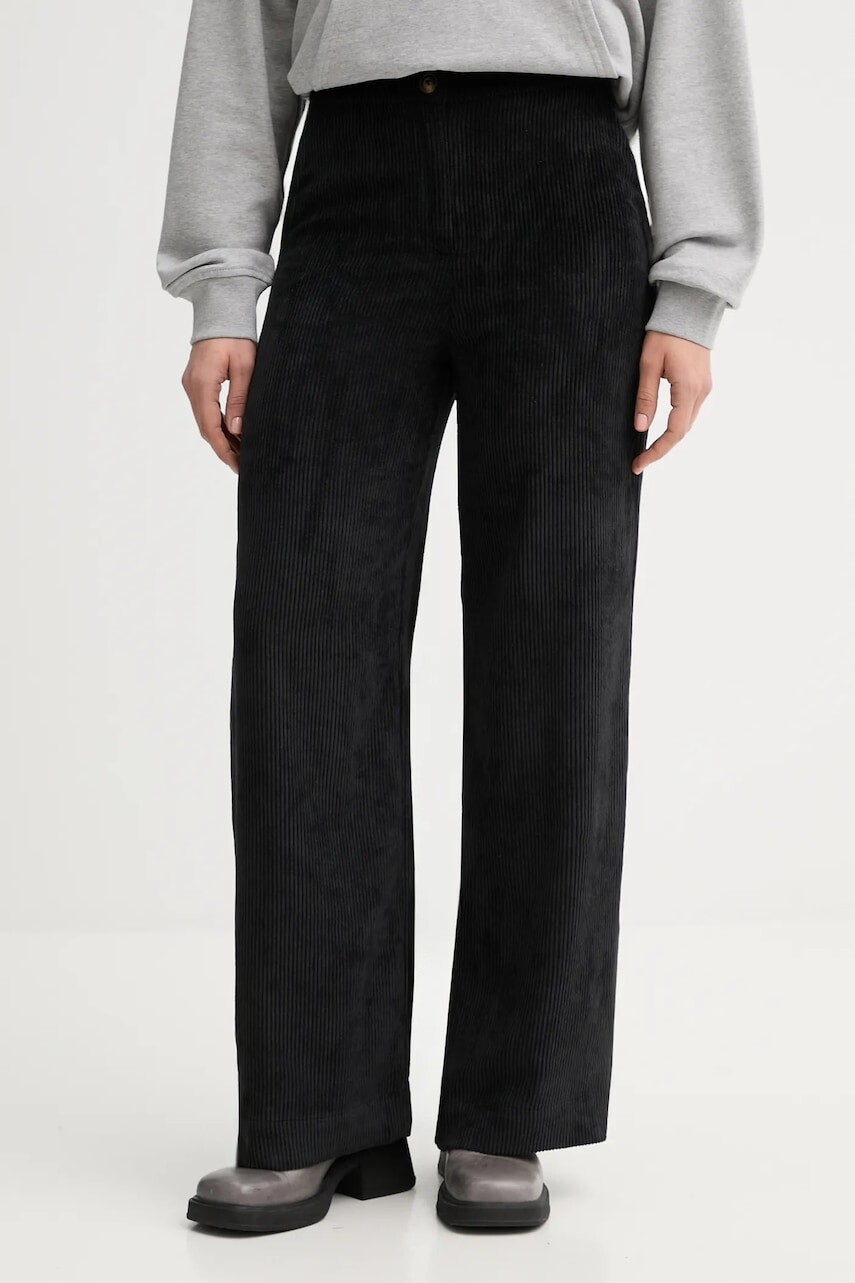 Menčestrové nohavice United Colors of Benetton čierna farba, rovný strih, vysoký pás, 4Q5GDF0AI