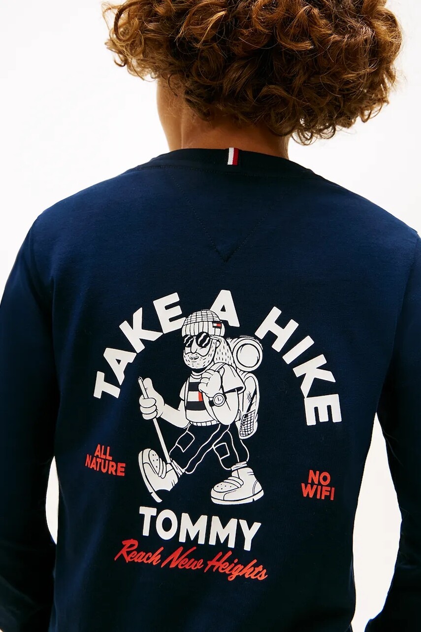 Detská bavlnená košeľa s dlhým rukávom Tommy Hilfiger tmavomodrá farba, s potlačou, KB0KB09940