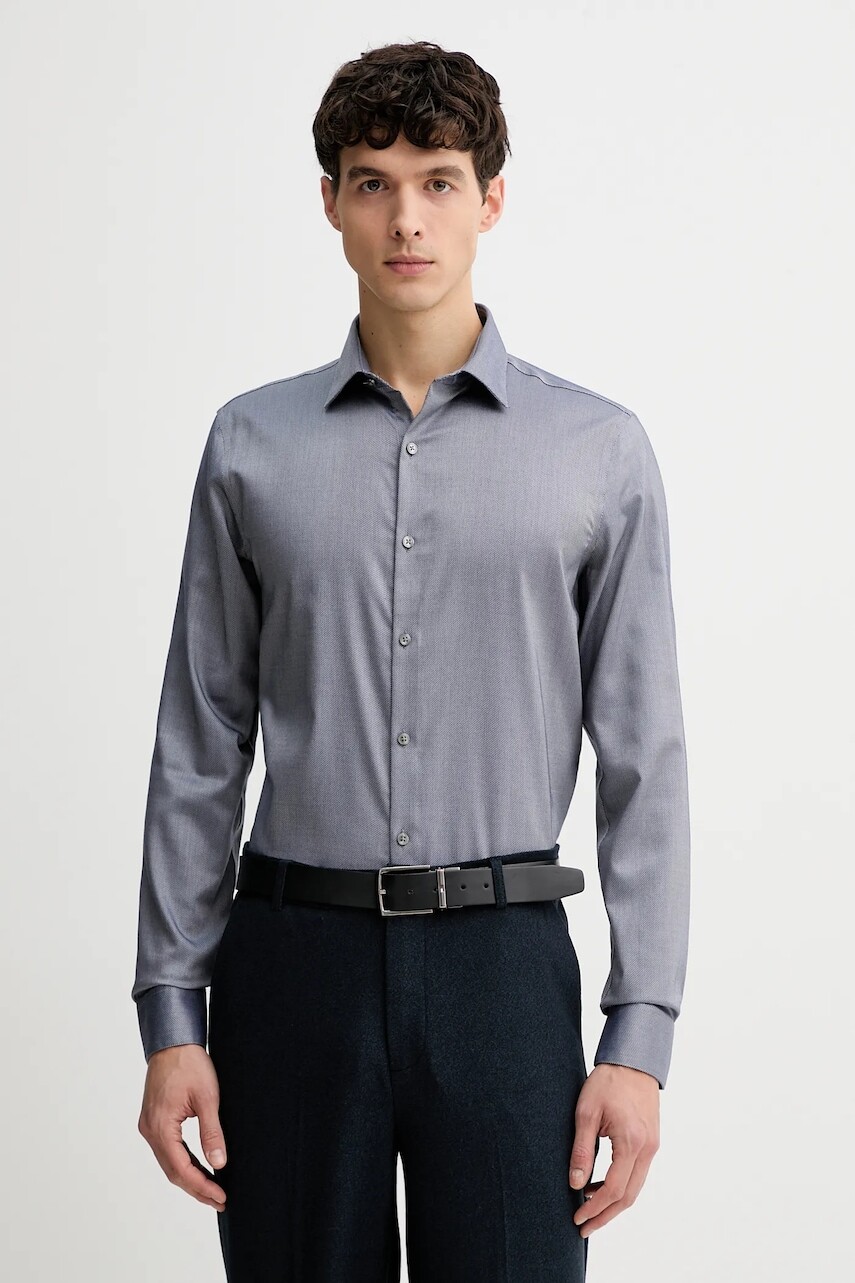 Košeľa Calvin Klein tmavomodrá farba, slim, s klasickým golierom, LV019EU085