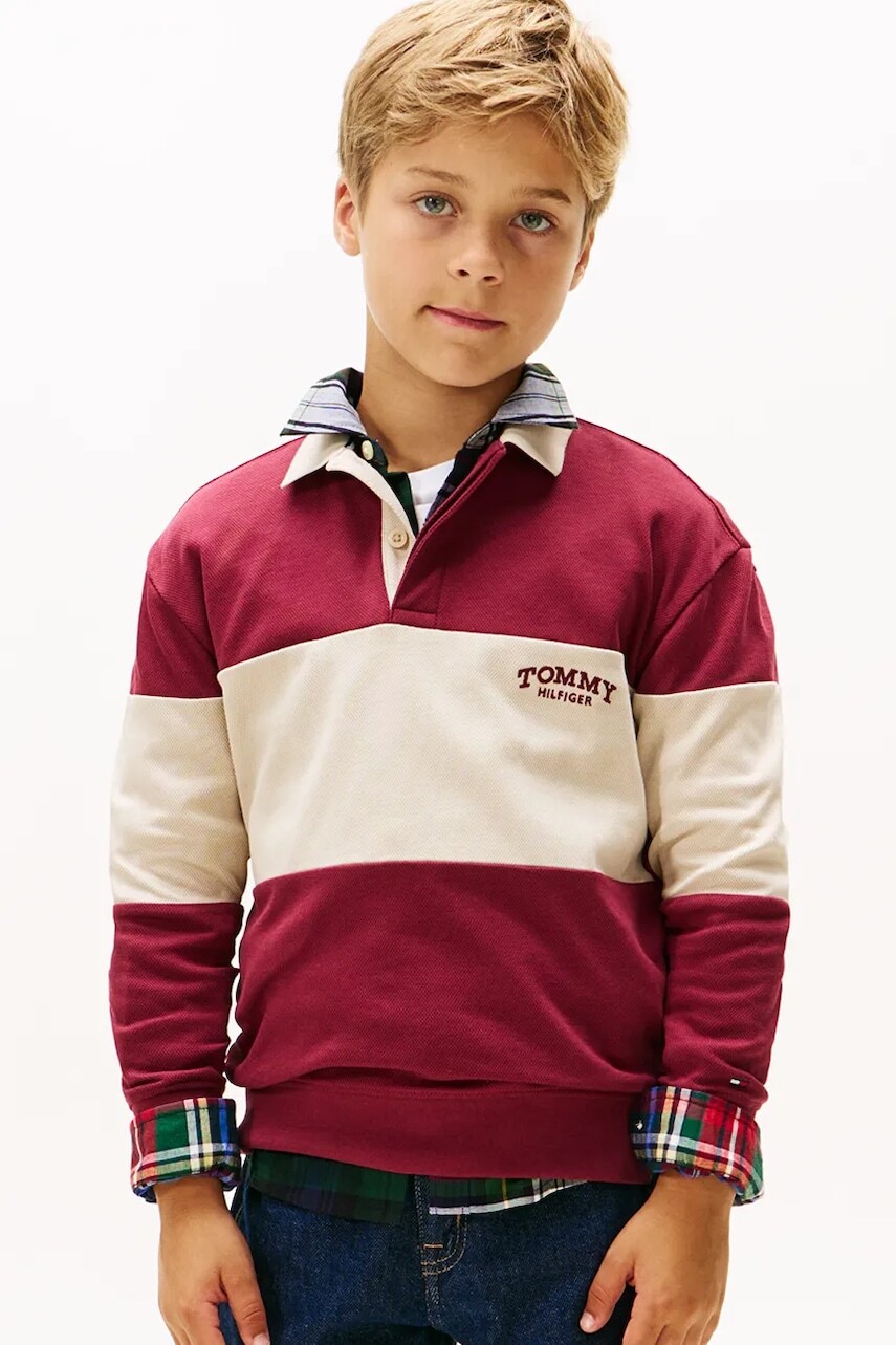 Detská bavlnená košeľa s dlhým rukávom Tommy Hilfiger červená farba, vzorovaná, KB0KB10047