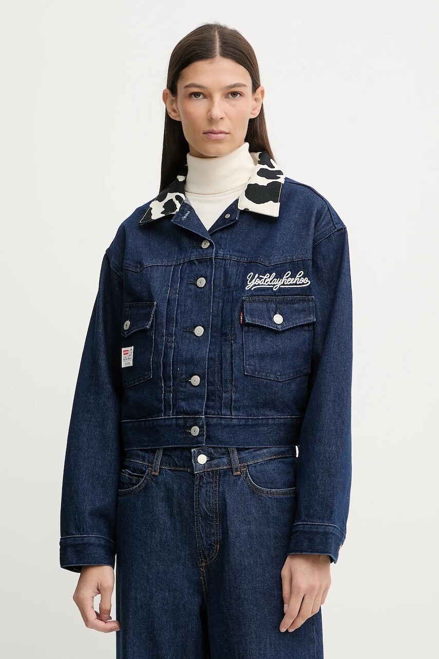 Rifľová bunda Levi's modrá farba, prechodná, 0034C