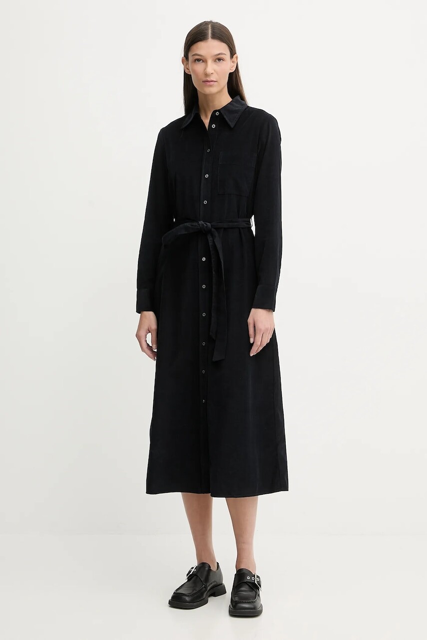 Menčestrové šaty Marc O'Polo tmavomodrá farba, midi, rovný strih, 600088221015