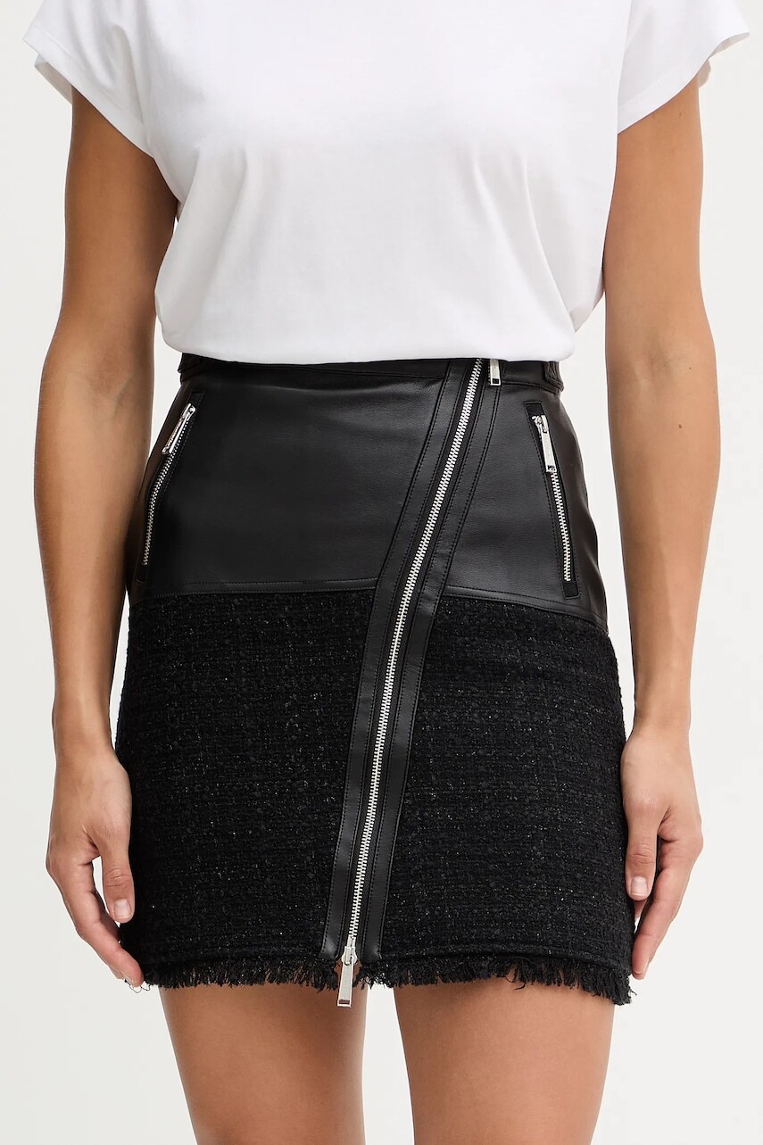 Sukňa s prímesou vlny Karl Lagerfeld čierna farba, mini, rovný strih, B1W12001