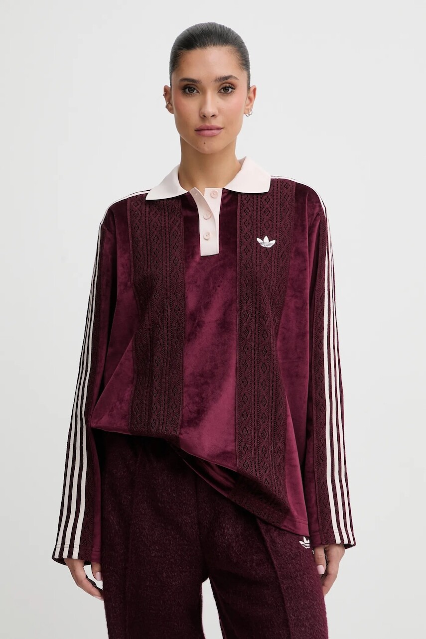 Zamatový dlhý rukáv adidas Originals bordová farba, KS7795