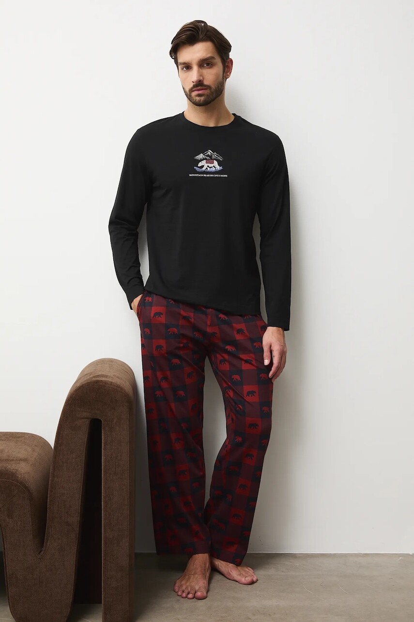 Bavlnené pyžamo Medicine čierna farba, vzorovaná