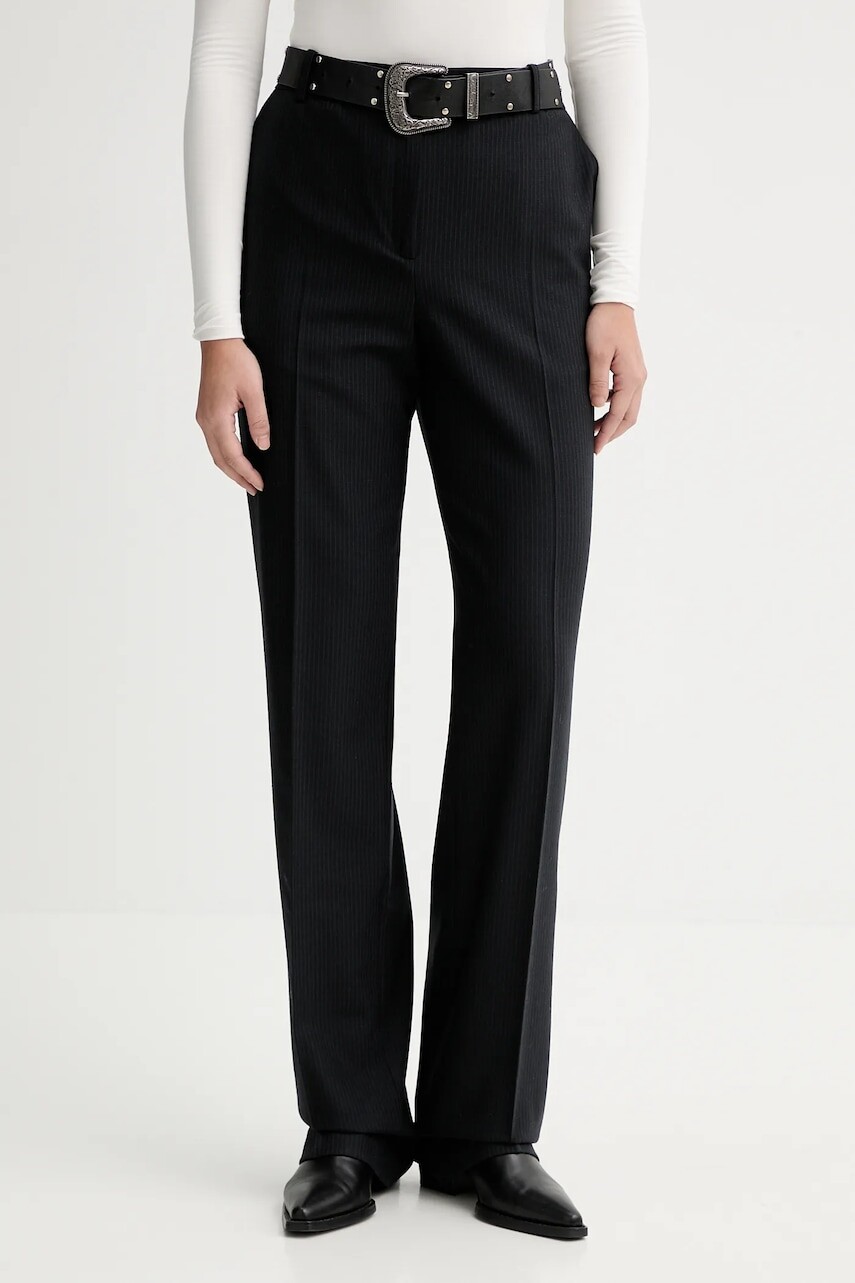 Nohavice s prímesou vlny IRO WM23GAYLOR čierna farba, široké, stredne vysoký pás, GAYLOR