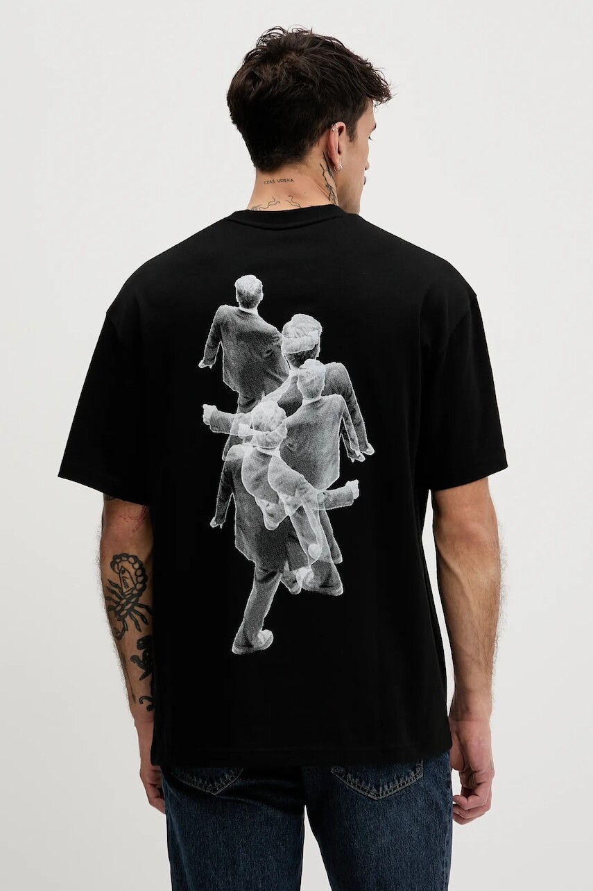 Bavlnené tričko HUGO pánske, čierna farba, s potlačou, 50553337