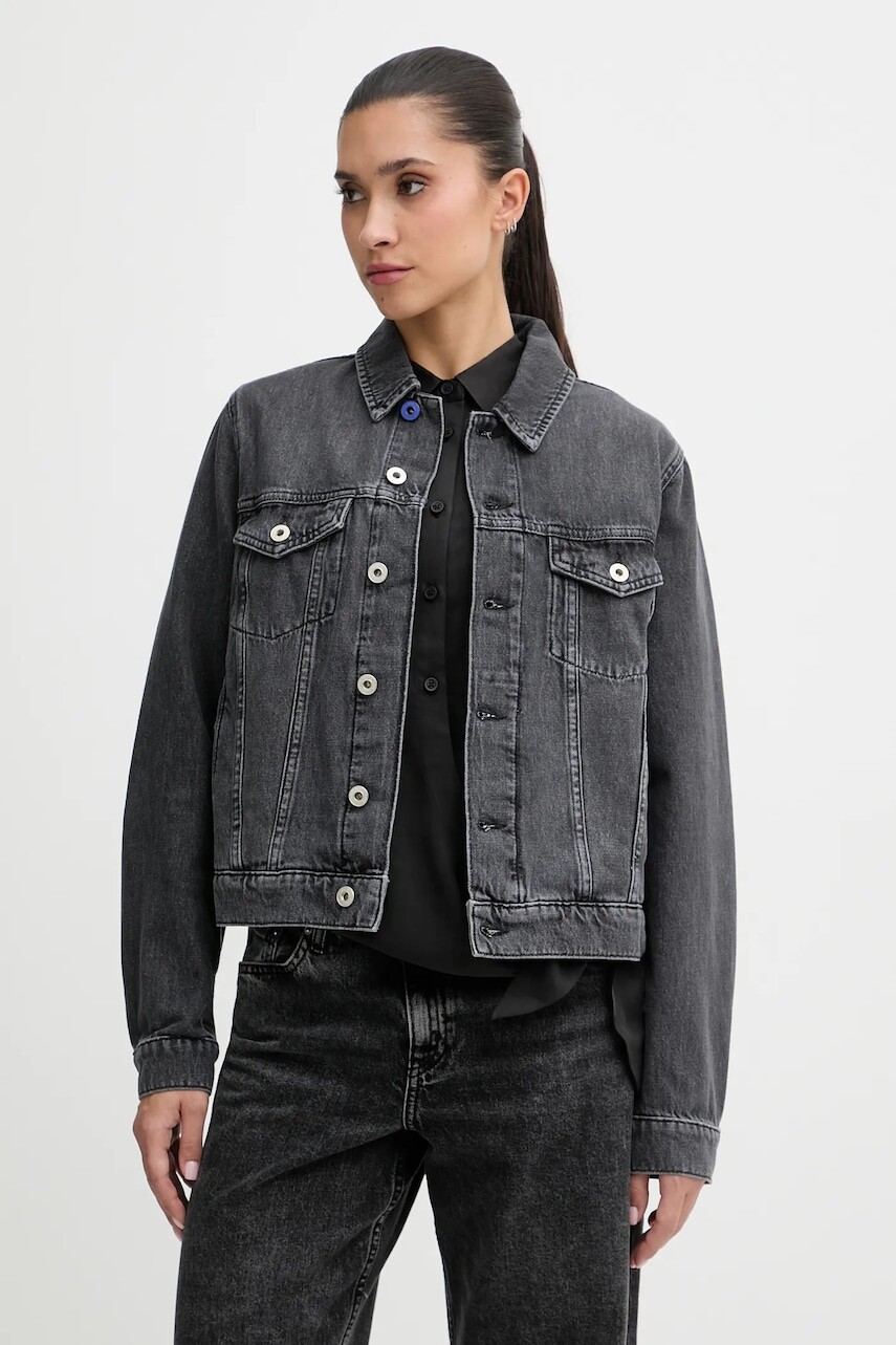 Bavlnená rifľová bunda Karl Lagerfeld Jeans čierna farba, prechodná, A3W14063