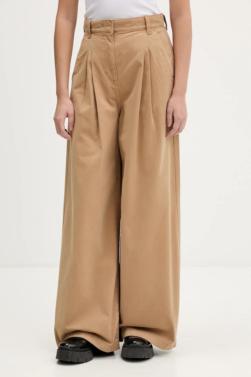 Bavlnené nohavice Tommy Jeans zelená farba, široké, vysoký pás, DW0DW22634