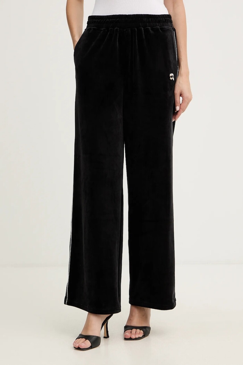 Velúrové tepláky Karl Lagerfeld IKON čierna farba, jednofarebné, B1W10022