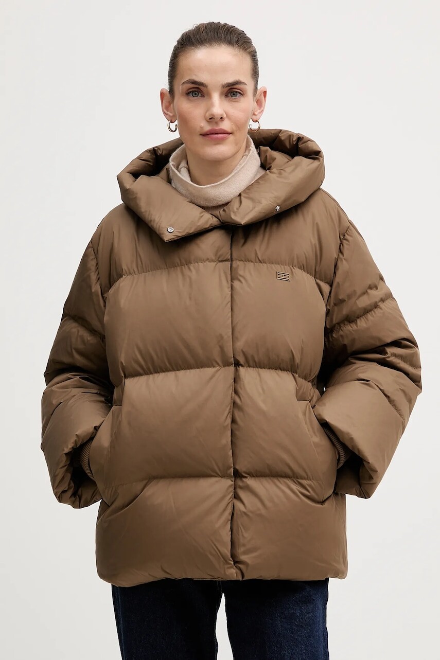 Páperová bunda Tommy Hilfiger hnedá farba, zimná, WW0WW47746