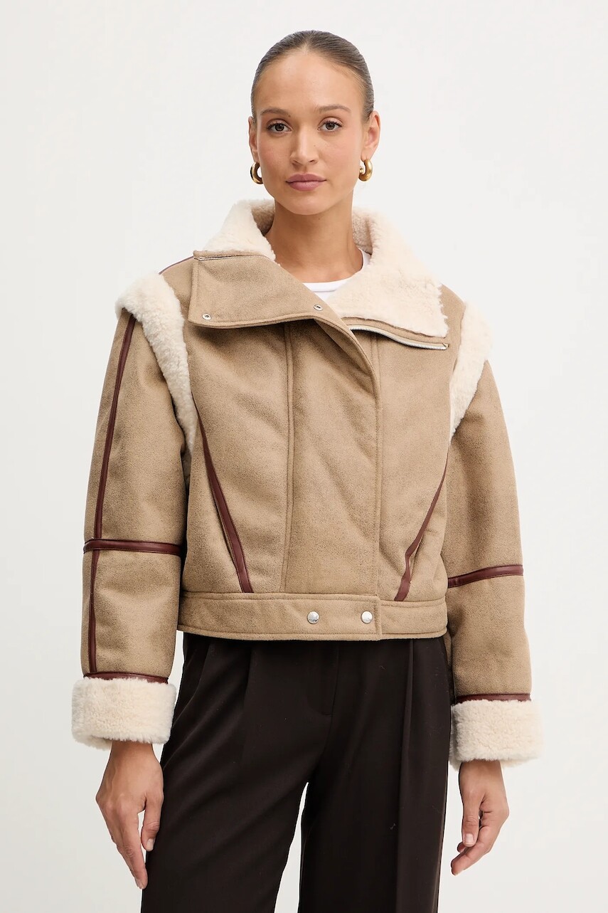 Bunda BOSS Orange béžová farba, prechodná, 50548600