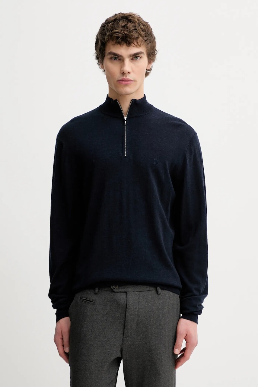 Vlnený sveter Les Deux tmavomodrá farba, ľahké, s polorolákom, 100310115