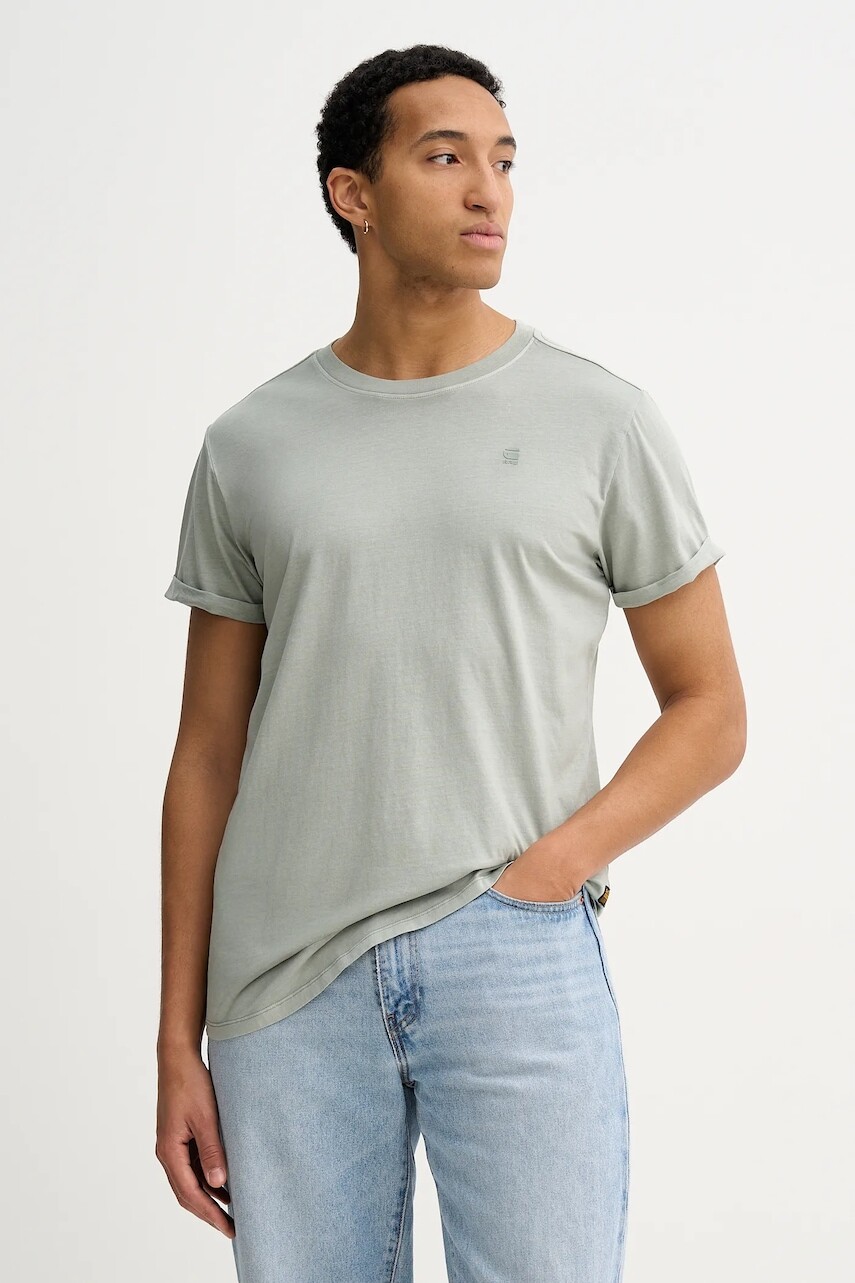 Bavlnené tričko G-Star pánske, zelená farba, jednofarebné, D16396-2653