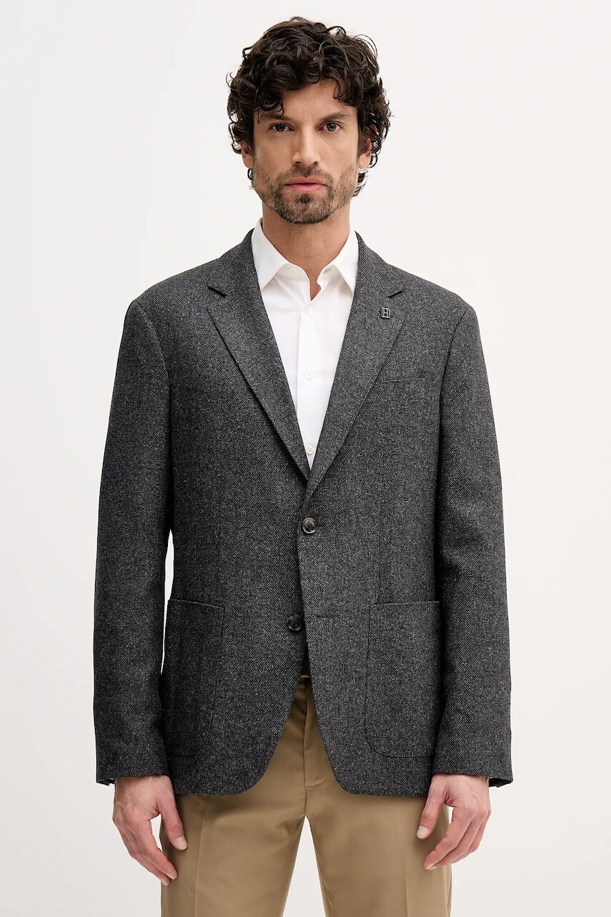 Bunda s prímesou vlny Tommy Hilfiger šedá farba, MW0MW40762