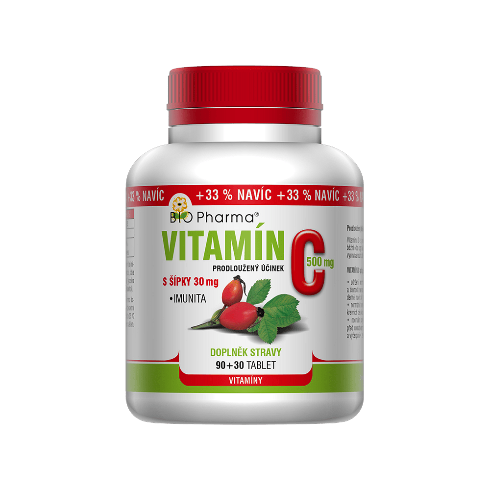 BIO PHARMA Vitamín C 500 mg so šípkami 90 + 30 tabliet