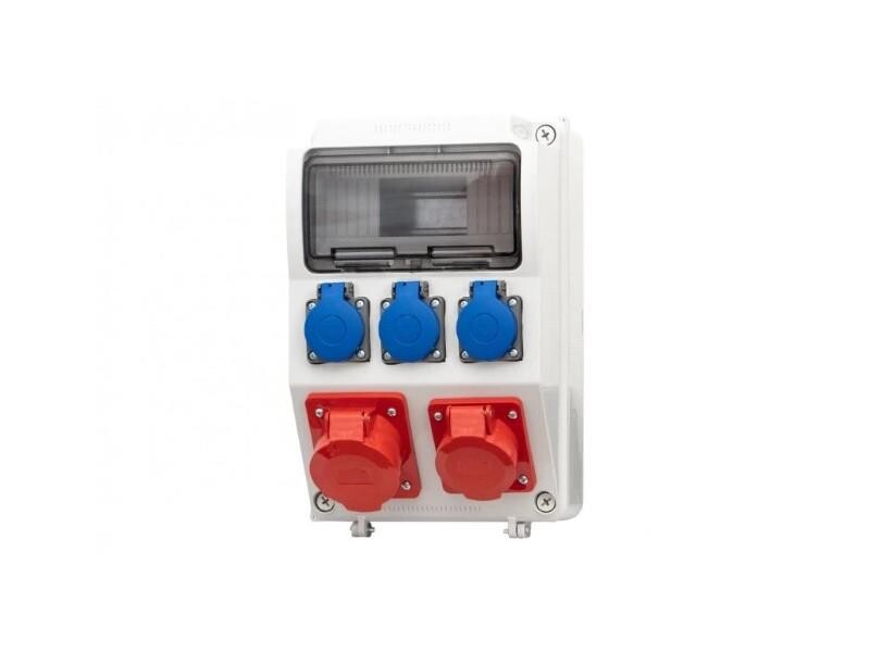 Zásuvková skrinka 9M 32A 5p, 16A 5p, 3x230V - 9 modulov s ističmi a chráničom - 6kA