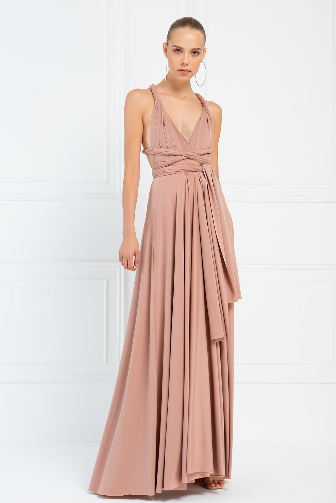 Kikiriki Béžové dlhé šaty na viazanie Veľkosť: M