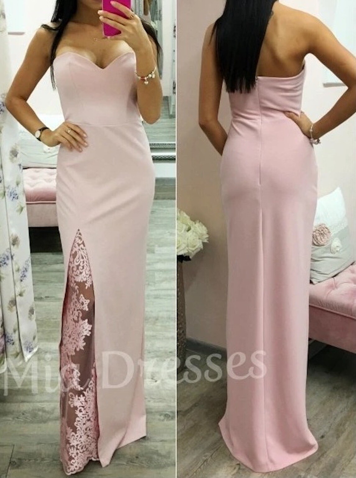 Poškodený tovar - Staroružové spoločenské šaty s rozparkom Veľkosť: M