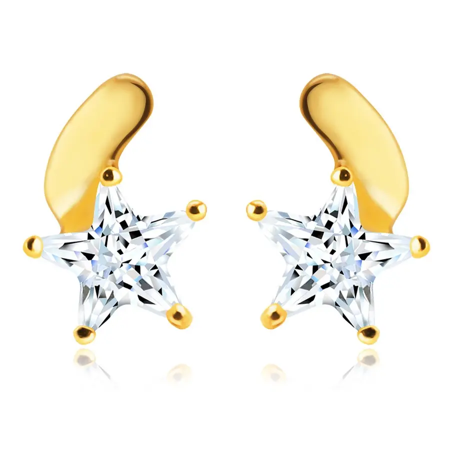 Puzetové náušnice z 9K žltého zlata - kométa z číreho zirkónu, lesklý chvost