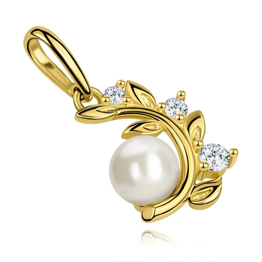 Prívesok 9K zlato, vetvička s kultivovanou perlou a zirkónmi