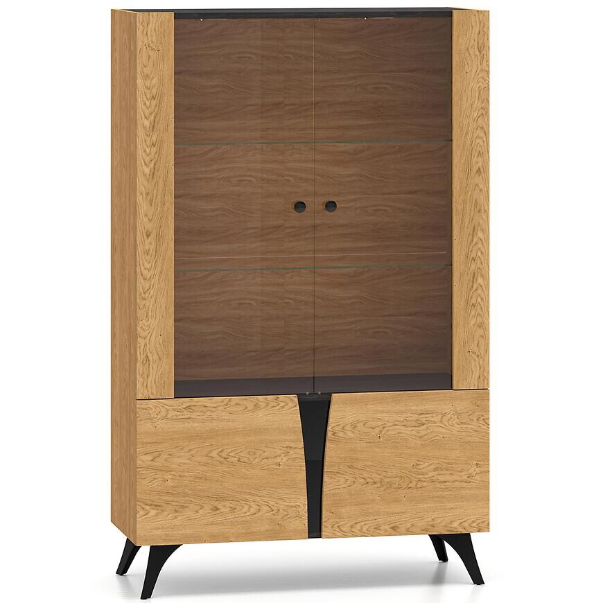 Vitrína Toscania 03  Milton Dub  Dune/jaseň čierny/sklo