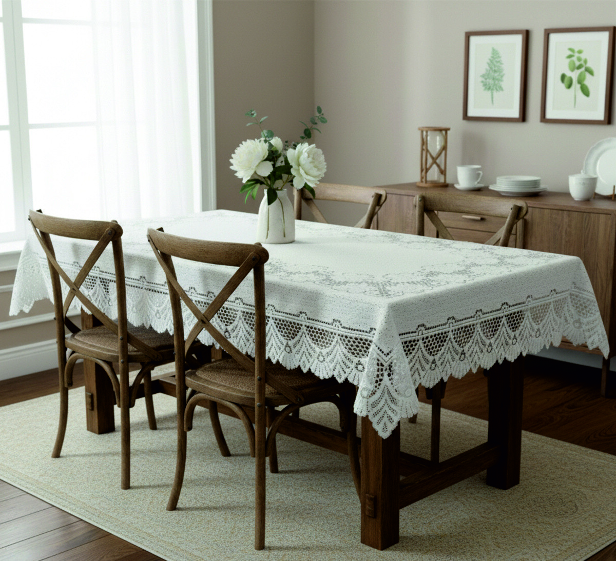 Obrus žakárový, Kvetina, biely, 118 x 122 cm