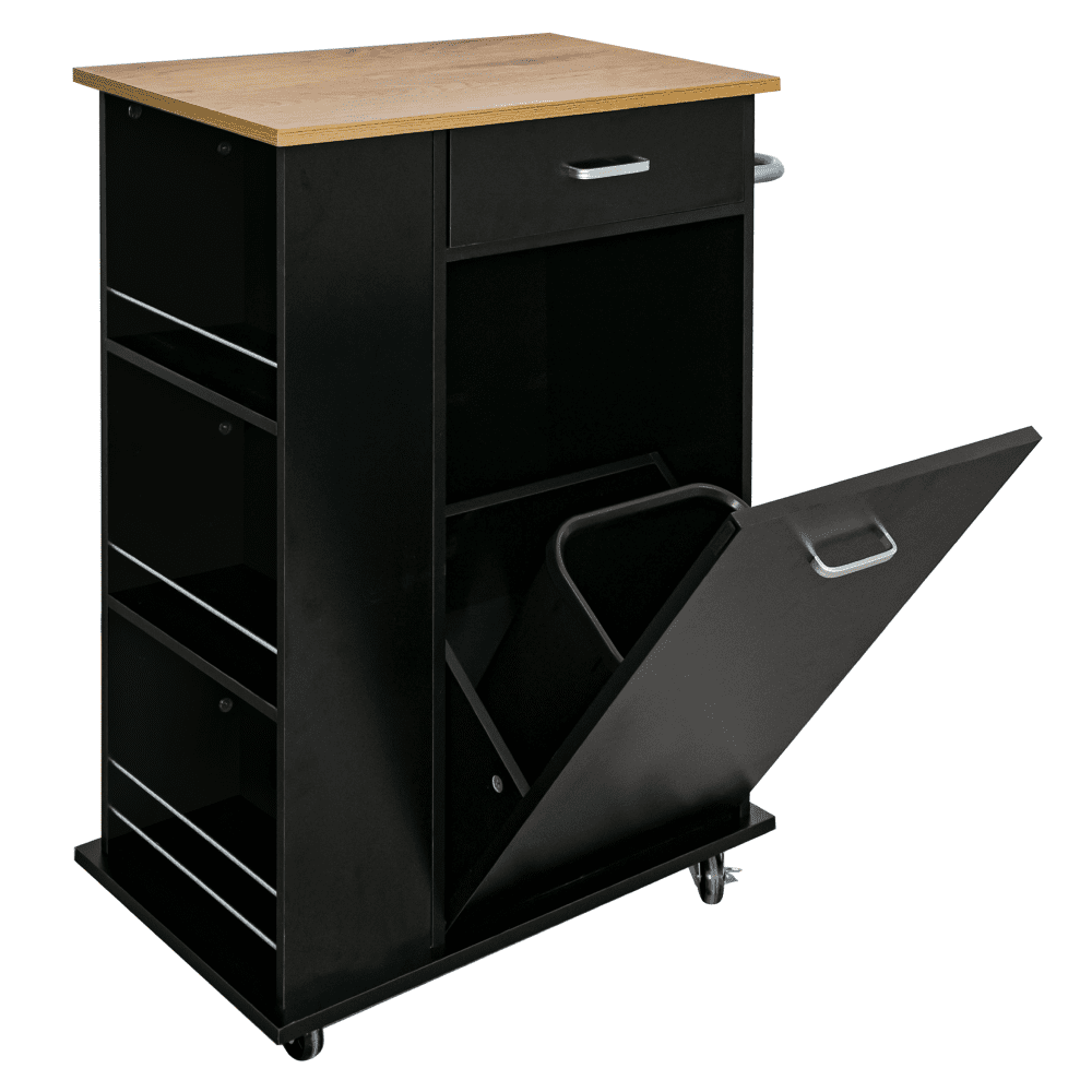 Výklopná skrinka s odpadkovým košom, čierna/dub, VASIN