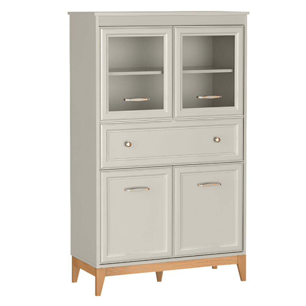 Vitrína, kašmír krémová/dub, VENDY W-5