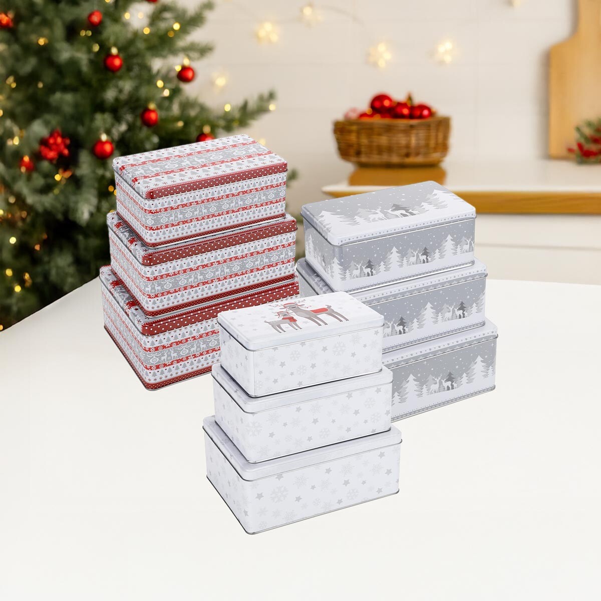 Štvorcové nádoby na cukrovinky, biele, sada 3 ks