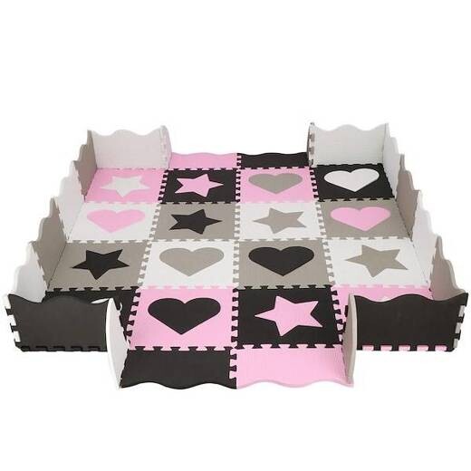 Penové puzzle tvary - 150x150cm - sivá, ružová, čierna