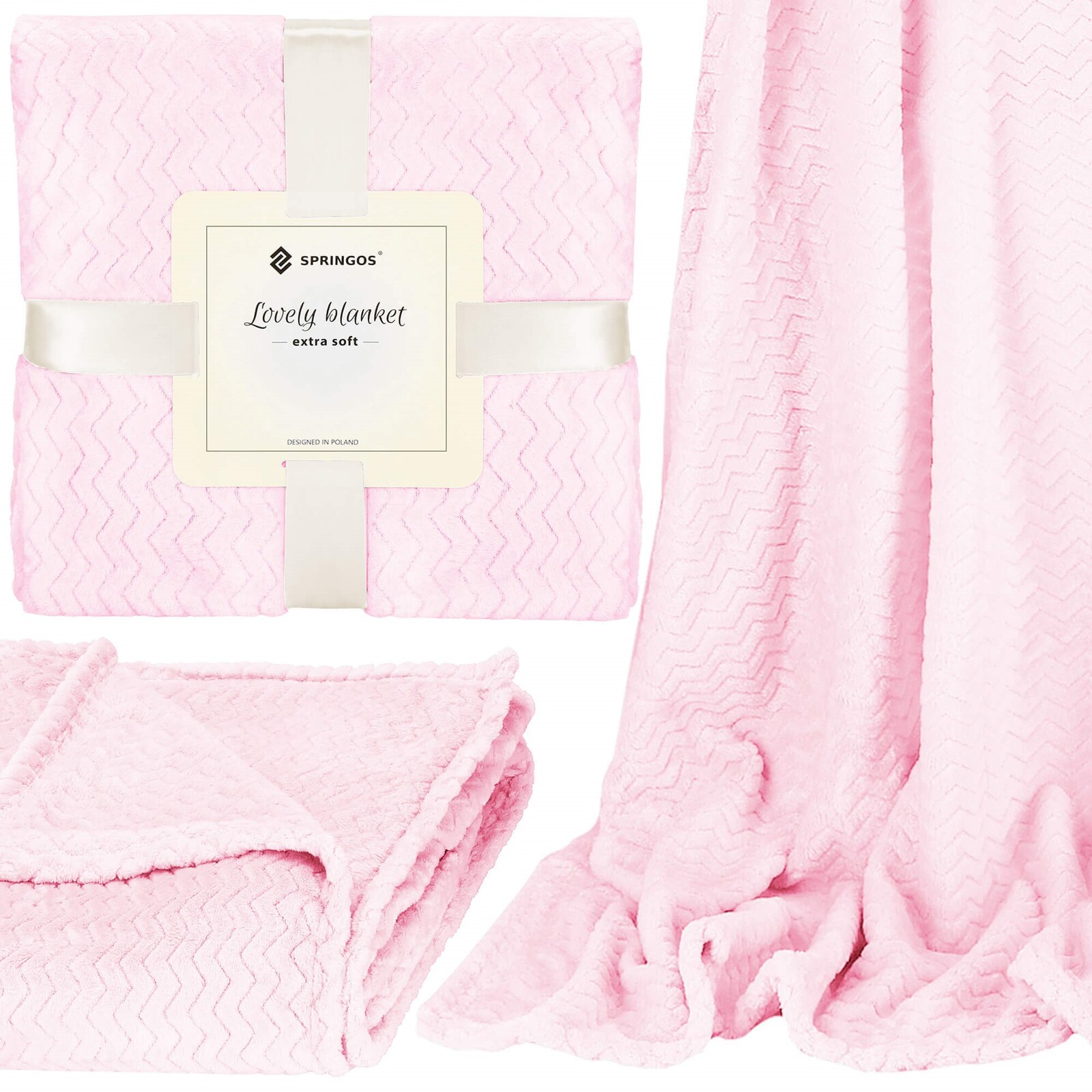 Obojstranná plyšová deka 130x180cm - cik cak - svetloružová