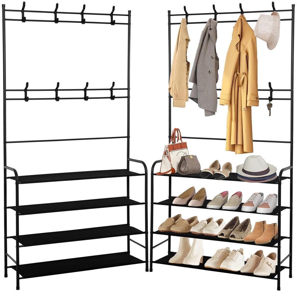 Vešiak na oblečenie + botník - 150x80x25 cm - kovový - čierny