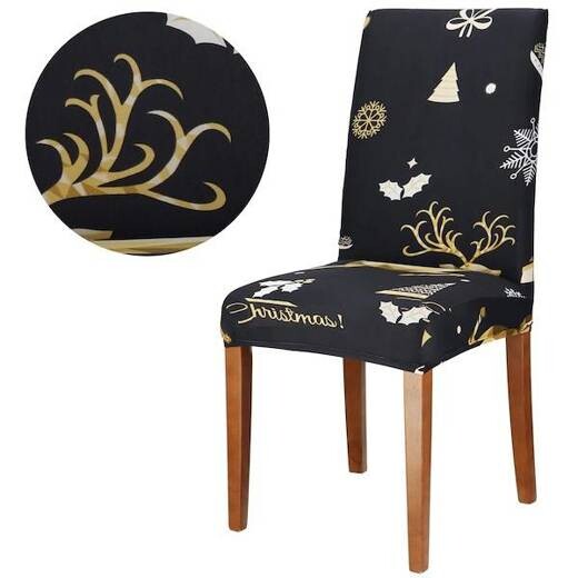 Návlek na stoličku univerzálny - vianočný motív na čiernej