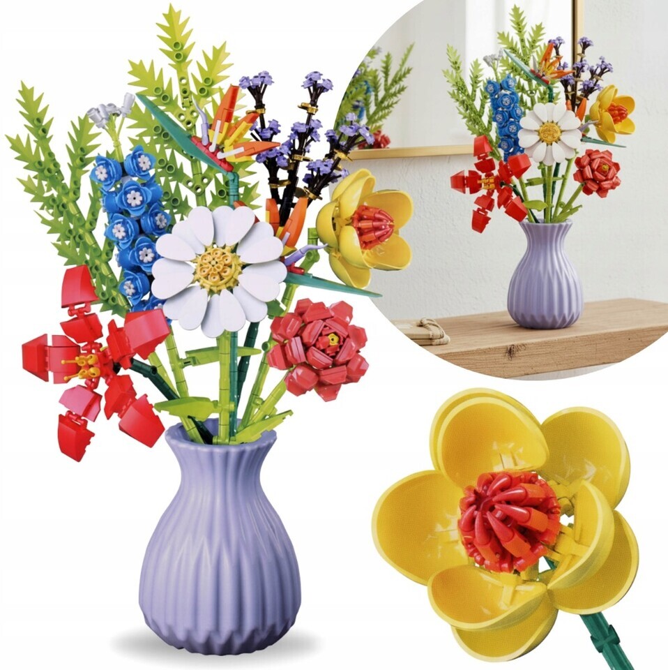 Stavebnica kvety 690ks+fialová váza 