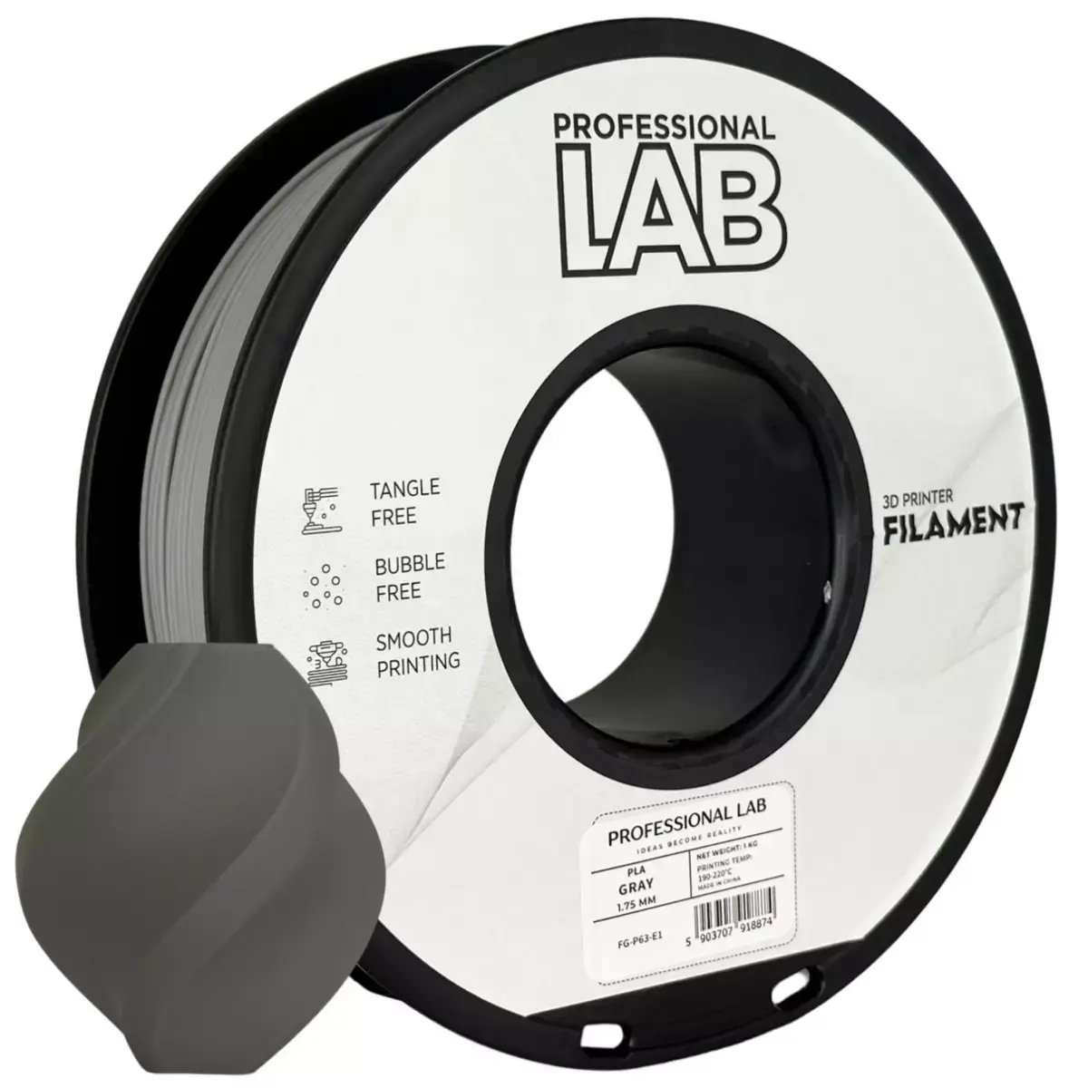 PLA filament Professional Lab - 1 kg šedá