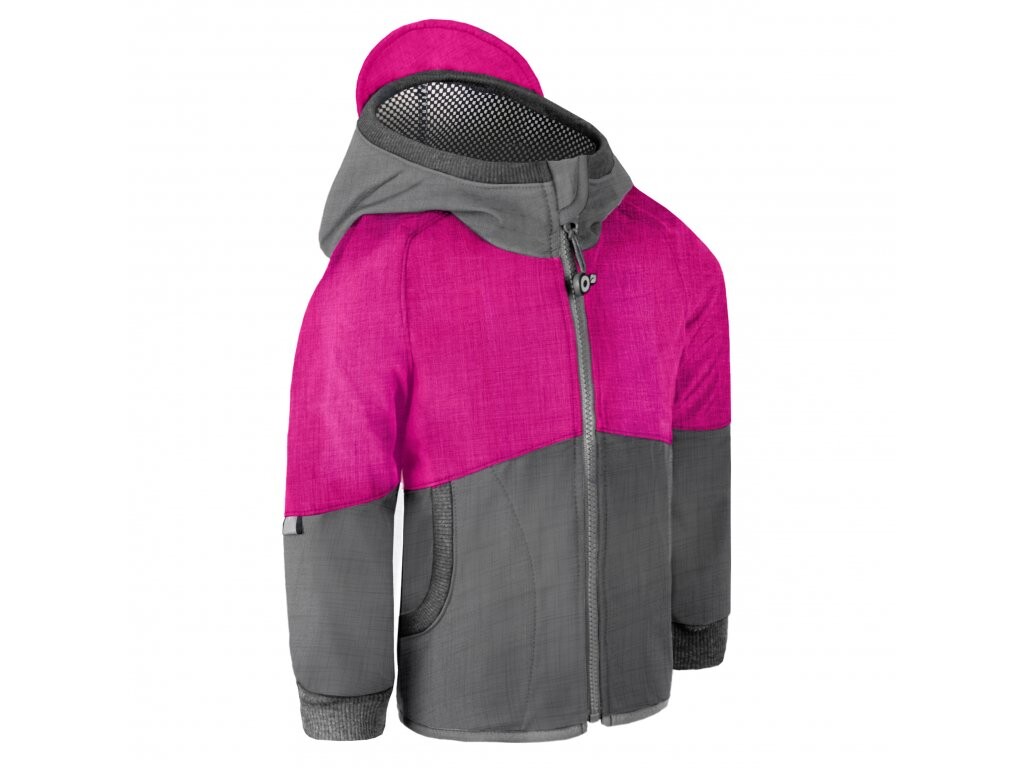 Unuo Unuo, detská softshellová bunda s bambusovým úpletom Street, Šedá, Fuchsiová Veľkosť: 122/128 8596227081349