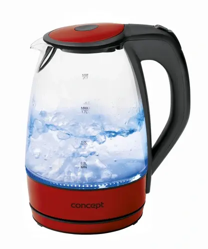 CONCEPT RK-4030 Rýchlovarná kanvica sklo a nerez červená1,7 l