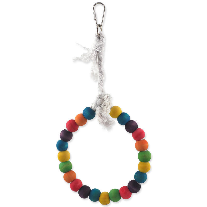 Houpačka BIRD JEWEL dřevěná s lanem barevná kruh 15 cm