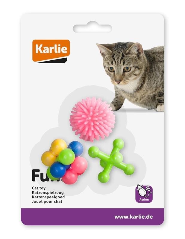 Karlie Hračka pro kočky gumová různé tvary různé barvy 3ks 4x4cm