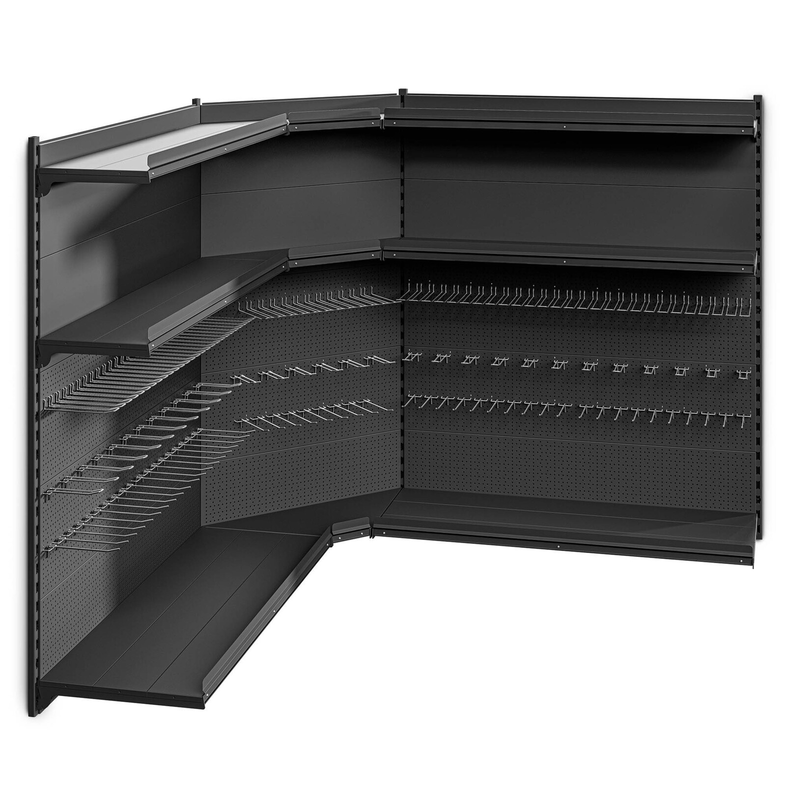 Marbo Regálová zostava do predajne nástenná rohová s perforovaným panelom 152x185x185 - 3 police