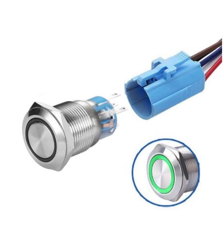 LED vodotesný spínač 19 mm - Zelené podsvietenie, 12 - 24V