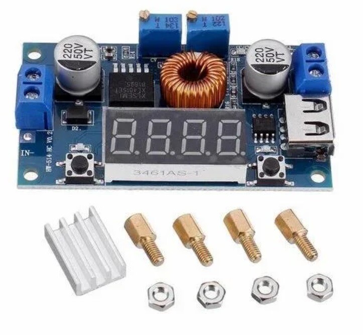 Step-down menič XL4015 4-40V na 1.5-37V, 5 A / 75 W, multifunkčný displej, CC/CV režim, USB-C